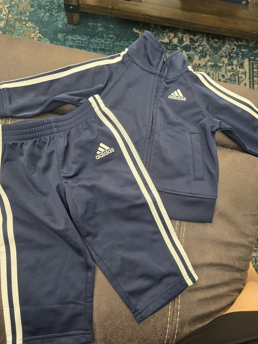 adidas Navy and White Kids Track Jacket & Joggers Set